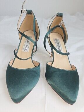 Women’s Satin Pointed Toe High Heel Pumps (Strappy, Closed Toe) Green Size 8
